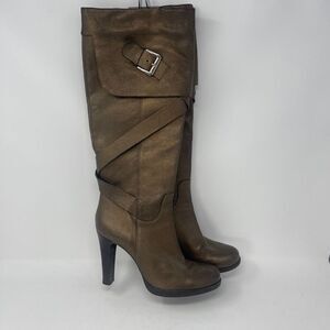 Via Spiga Women's Bronze Metallic Copper Tall Leather High Heel Boots 7.5